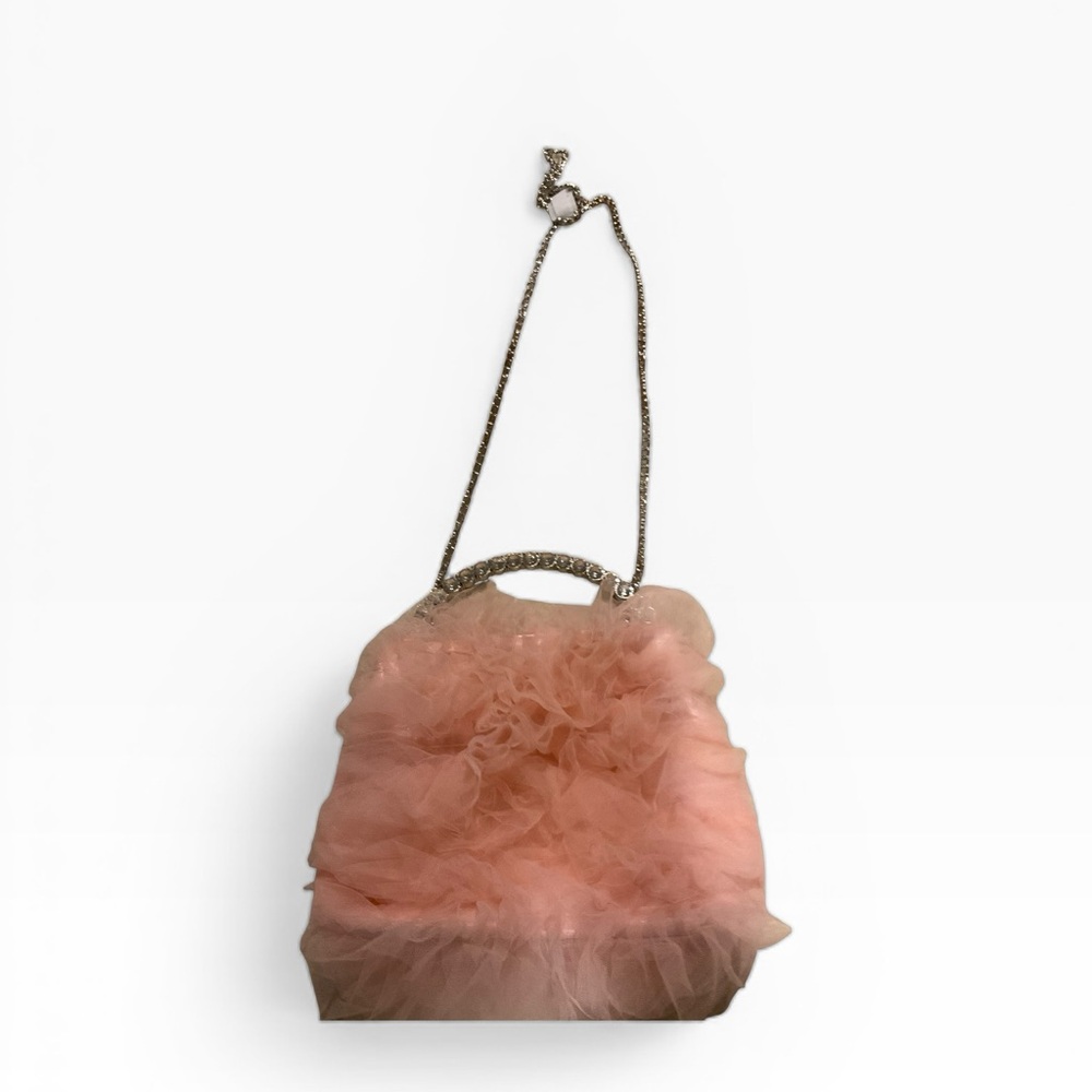 Source Unknown Pink Ruffle Tulle Shoulder Bag with Chain Strap - Picture 1 of 8